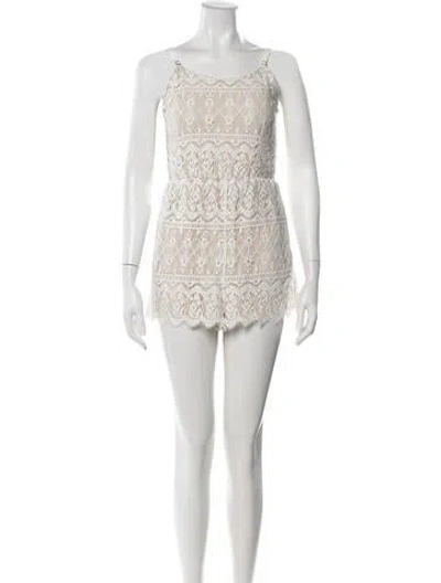 Pre-owned Alice + Olivia Lace Pattern Scoop Neck Romper In Neutrals
