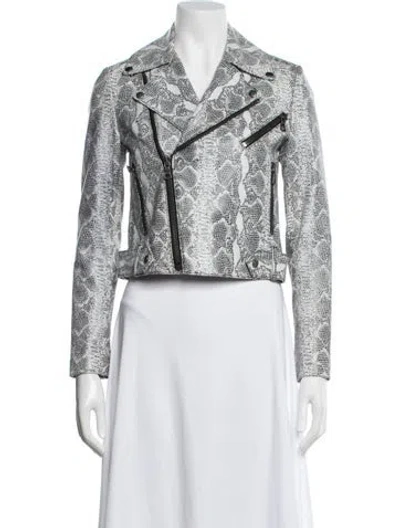Pre-owned Alice + Olivia Lamb Leather Animal Print Biker Jacket In Black/neutrals