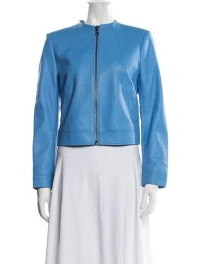 Pre-owned Alice + Olivia Lamb Leather Biker Jacket In Blue