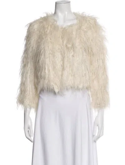 Pre-owned Alice + Olivia Lamb Leather Faux Fur Jacket In Neutrals