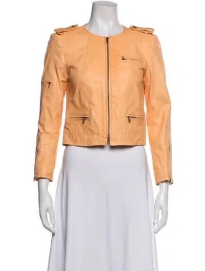 Pre-owned Alice + Olivia Leather Biker Jacket In Orange