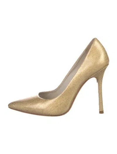 Pre-owned Alice + Olivia Leather Patterned Pumps In Gold
