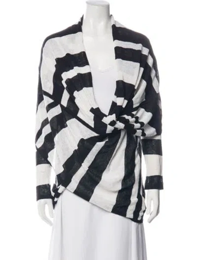 Pre-owned Alice + Olivia Linen Striped Sweater In Black/white