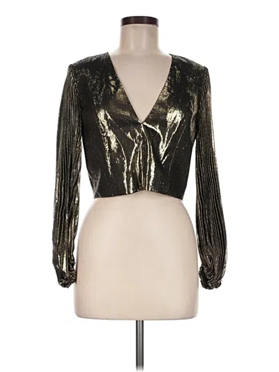Pre-owned Alice + Olivia Long Sleeve Silk Top Gold Plunge Neckline Tops