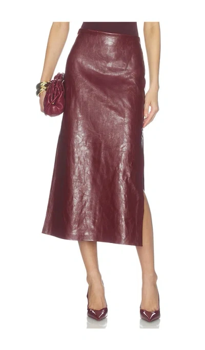 Alice + Olivia Maeve Faux Leather Slip Skirt With Slit In Red