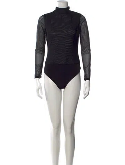 Pre-owned Alice + Olivia Mock Neck Long Sleeve Bodysuit In Black