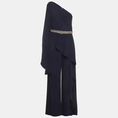 Pre-owned Alice + Olivia Navy Blue Crystal Embellished Crepe Venita Jumpsuit M