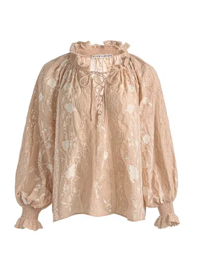 Alice + Olivia Norah Embroidered Blouse In Neutral