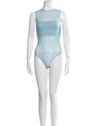 Pre-owned Alice + Olivia Nylon Crew Neck Bodysuit W/ Tags In Blue