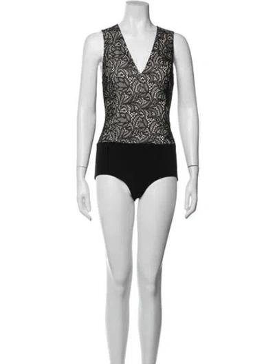 Pre-owned Alice + Olivia Nylon Lace Pattern Bodysuit In White