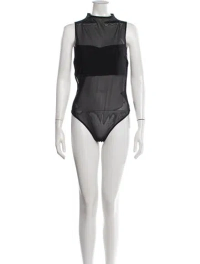 Pre-owned Alice + Olivia Nylon Mock Neck Bodysuit In Black