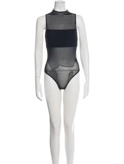 Pre-owned Alice + Olivia Nylon Mock Neck Bodysuit In Black