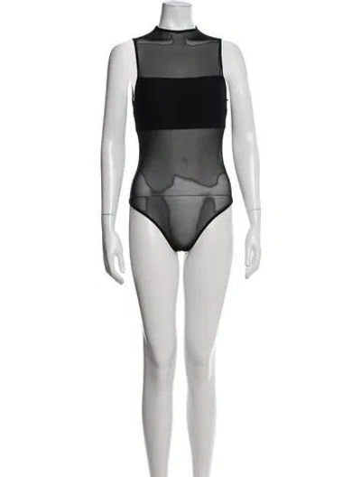 Pre-owned Alice + Olivia Nylon Mock Neck Bodysuit In Black