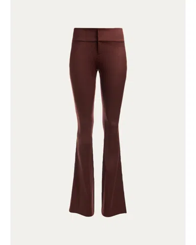 Alice + Olivia Olivia Low-rise Wool Sateen Bootcut Pants In Brown