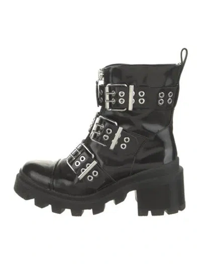 Pre-owned Alice + Olivia Patent Leather Combat Boots In Black