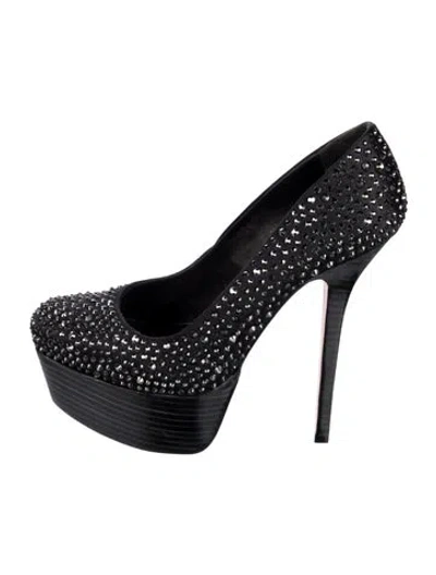 Pre-owned Alice + Olivia Patterned Crystal Embellishments Pumps In Black