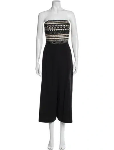 Pre-owned Alice + Olivia Patterned Strapless Jumpsuit In Black