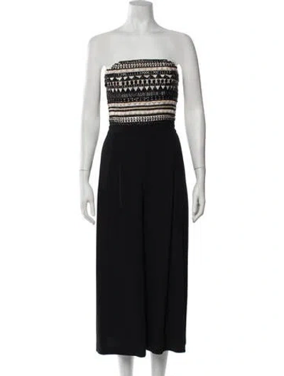 Pre-owned Alice + Olivia Patterned Strapless Jumpsuit In Black