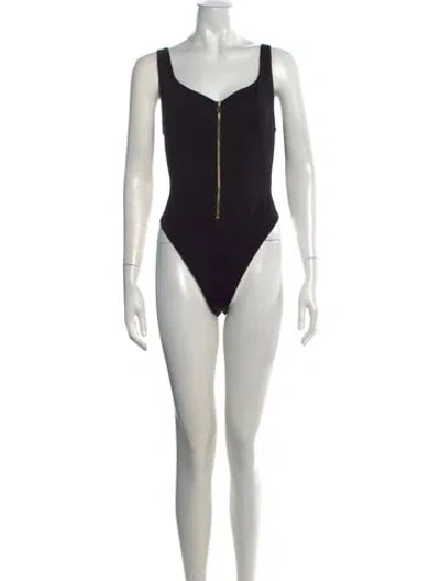 Pre-owned Alice + Olivia Plunge Neckline Sleeveless Bodysuit In Black