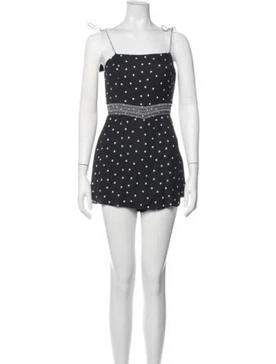 Pre-owned Alice + Olivia Polka Dot Print Square Neckline Romper In Black