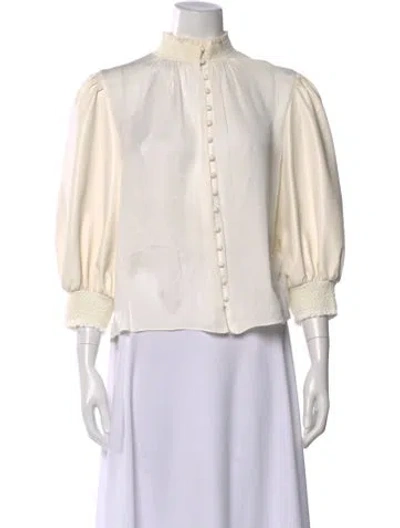 Pre-owned Alice + Olivia Printed Mock Neck Tunic In White