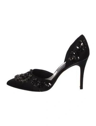 Pre-owned Alice + Olivia Satin Floral Print D'orsay Pumps In Black