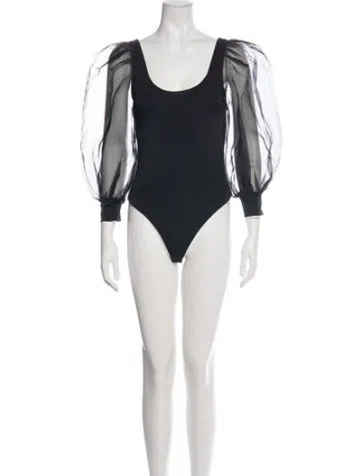 Pre-owned Alice + Olivia Scoop Neck Long Sleeve Bodysuit In Black