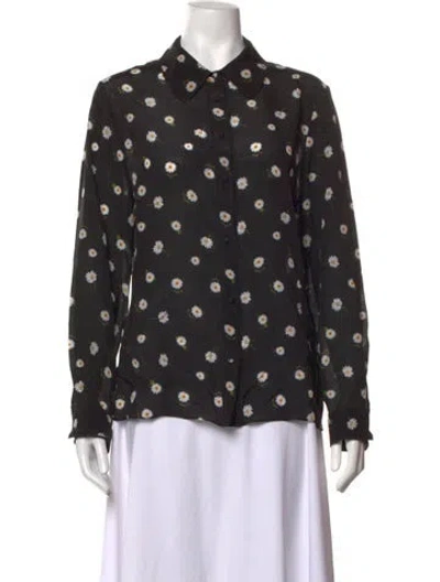 Pre-owned Alice + Olivia Silk Floral Print Blouse W/ Tags In Black