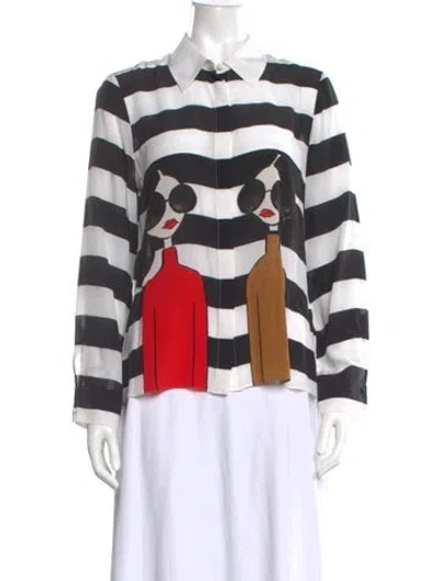 Pre-owned Alice + Olivia Silk Striped Blouse In Black