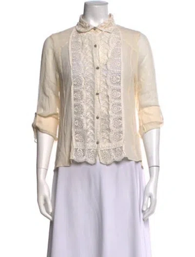 Pre-owned Alice + Olivia Silk Three-quarter Sleeve Blouse In Neutrals