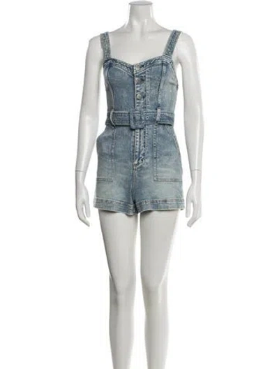 Pre-owned Alice + Olivia Square Neckline Romper In Blue