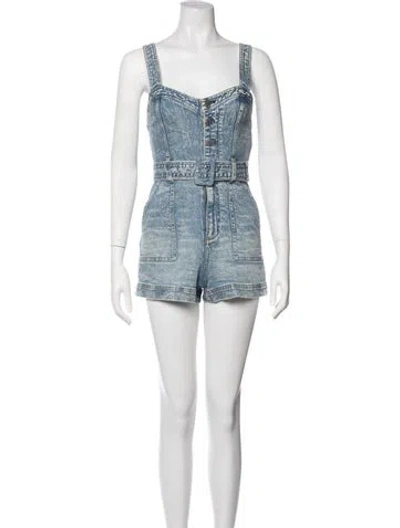 Pre-owned Alice + Olivia Square Neckline Romper In Blue