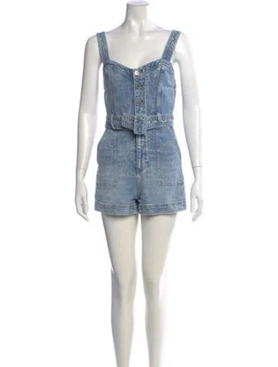 Pre-owned Alice + Olivia Square Neckline Romper In Blue