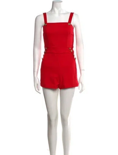 Pre-owned Alice + Olivia Square Neckline Romper In Red