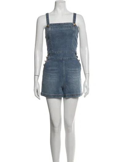 Pre-owned Alice + Olivia Square Neckline Romper W/ Tags In Blue