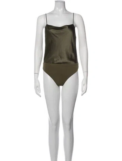 Pre-owned Alice + Olivia Square Neckline Sleeveless Bodysuit In Green