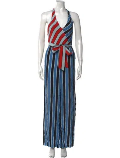Pre-owned Alice + Olivia Striped Halterneck Jumpsuit In Black