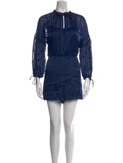 Pre-owned Alice + Olivia Striped Tie Neck Romper In Blue
