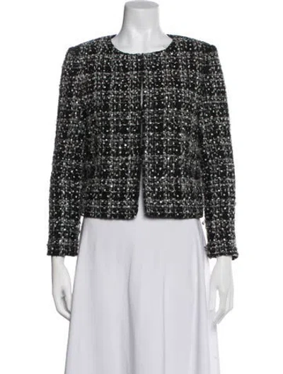 Pre-owned Alice + Olivia Tweed Pattern Blazer In Black