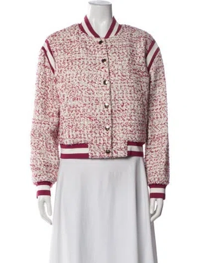 Pre-owned Alice + Olivia Tweed Pattern Bomber Jacket In Metallic/white