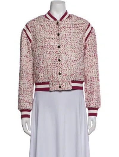 Pre-owned Alice + Olivia Tweed Pattern Bomber Jacket In Pink