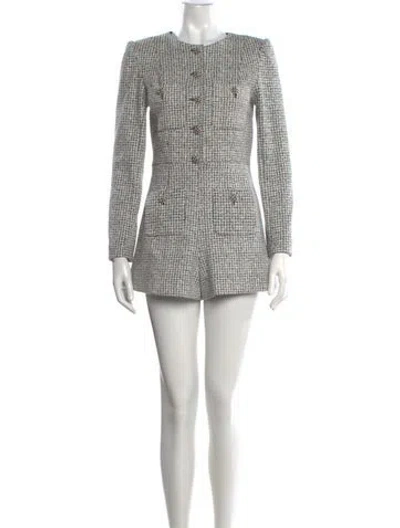 Pre-owned Alice + Olivia Tweed Pattern Crew Neck Romper W/ Tags In White