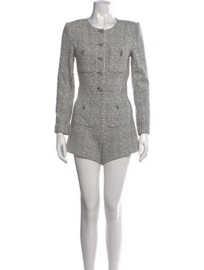 Pre-owned Alice + Olivia Tweed Pattern Crew Neck Romper In White