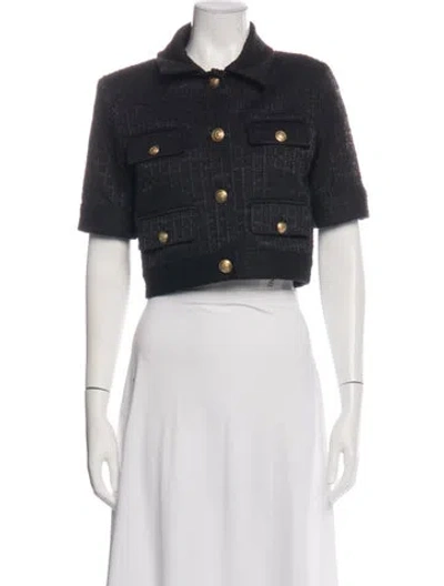 Pre-owned Alice + Olivia Tweed Pattern Jacket In Black