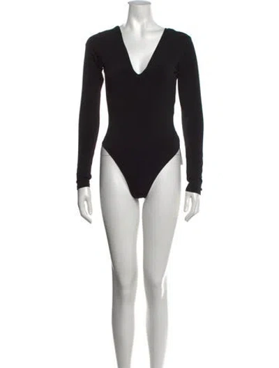 Pre-owned Alice + Olivia V-neck Long Sleeve Bodysuit In Black