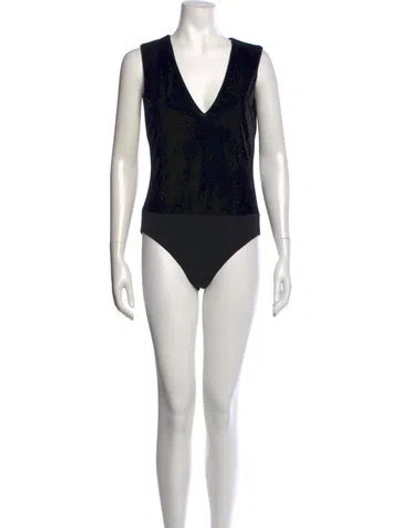 Pre-owned Alice + Olivia V-neck Sleeveless Bodysuit W/ Tags In Black