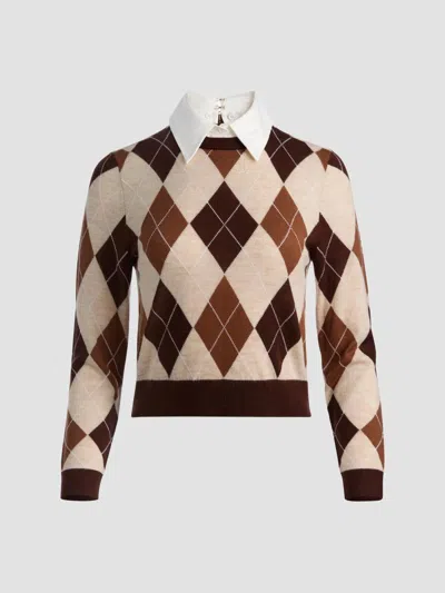 Alice + Olivia Women's Carolann Argyle Wool Pullover Sweater In Camel Multi