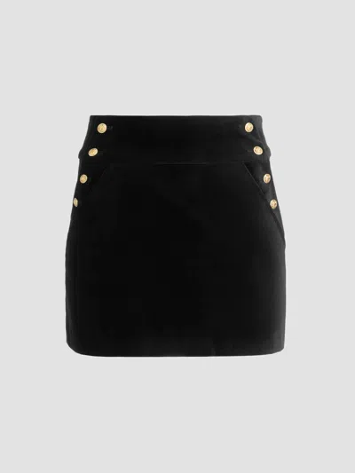 Alice + Olivia Donald High Rise Side Button Velvet Skirt Black In Multi