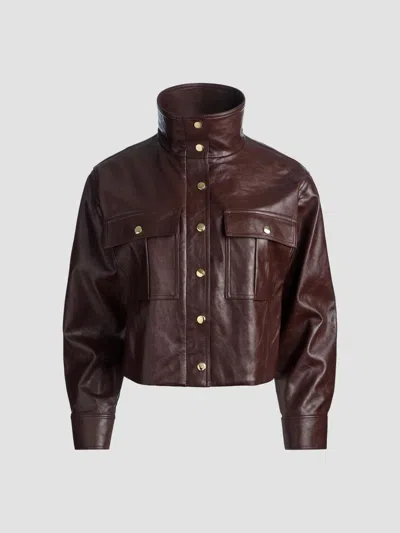 Alice + Olivia Women's James Faux-leather Cropped Parka In Dark Chocolate