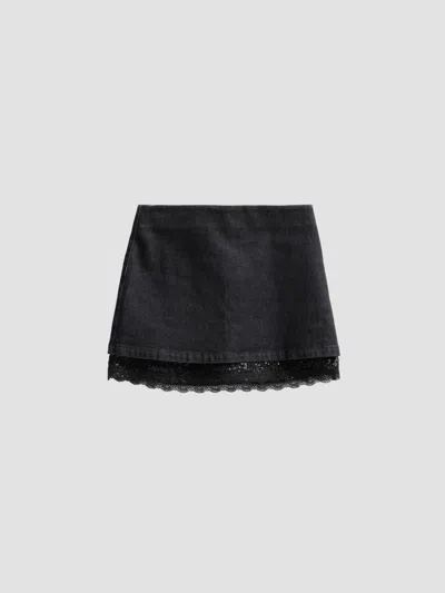 Alice + Olivia Women's Rubi Denim Lace-trim Mini Skirt In Black